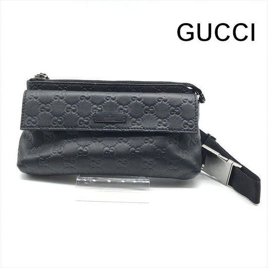 Gucci Guccissima Leather Logo Embossed Belt Bag Black Blunt Gentleman