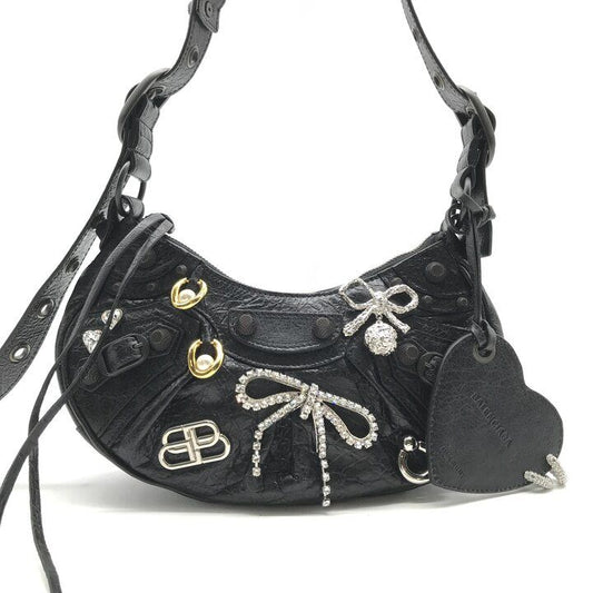 Balenciaga Le Cagole XS le Studs Shoulder Bag Leather Black Ribbon