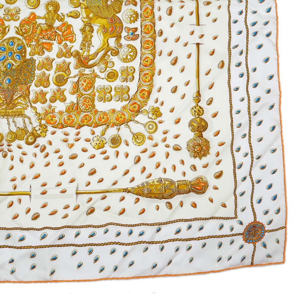 Hermes Carre 90 Tresors Retrouves Hidden Treasure with Card White Orange Scarf — view 6