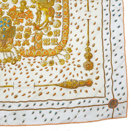 Hermes Carre 90 Tresors Retrouves Hidden Treasure with Card White Orange Scarf — view 6