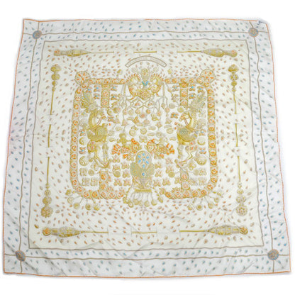 Hermes Carre 90 Tresors Retrouves Hidden Treasure with Card White Orange Scarf — view 2