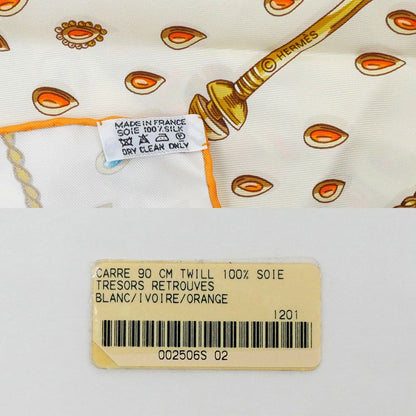 Hermes Carre 90 Tresors Retrouves Hidden Treasure with Card White Orange Scarf — view 7