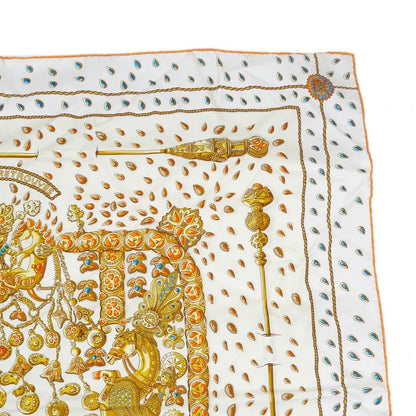 Hermes Carre 90 Tresors Retrouves Hidden Treasure with Card White Orange Scarf — view 5