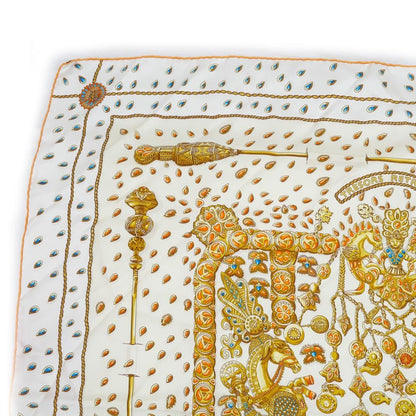 Hermes Carre 90 Tresors Retrouves Hidden Treasure with Card White Orange Scarf — view 3