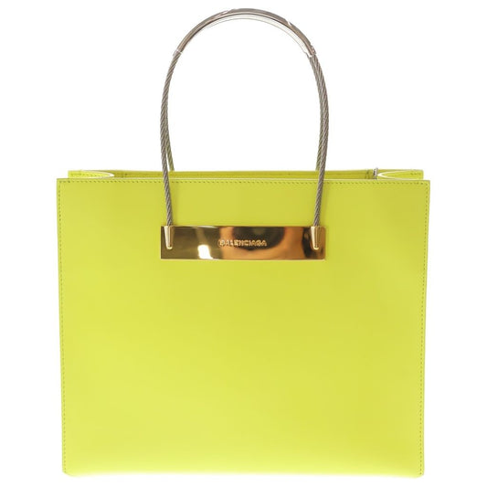 Balenciaga Cable 2-Way Shoulder Bag Neon Yellow Leather Silver