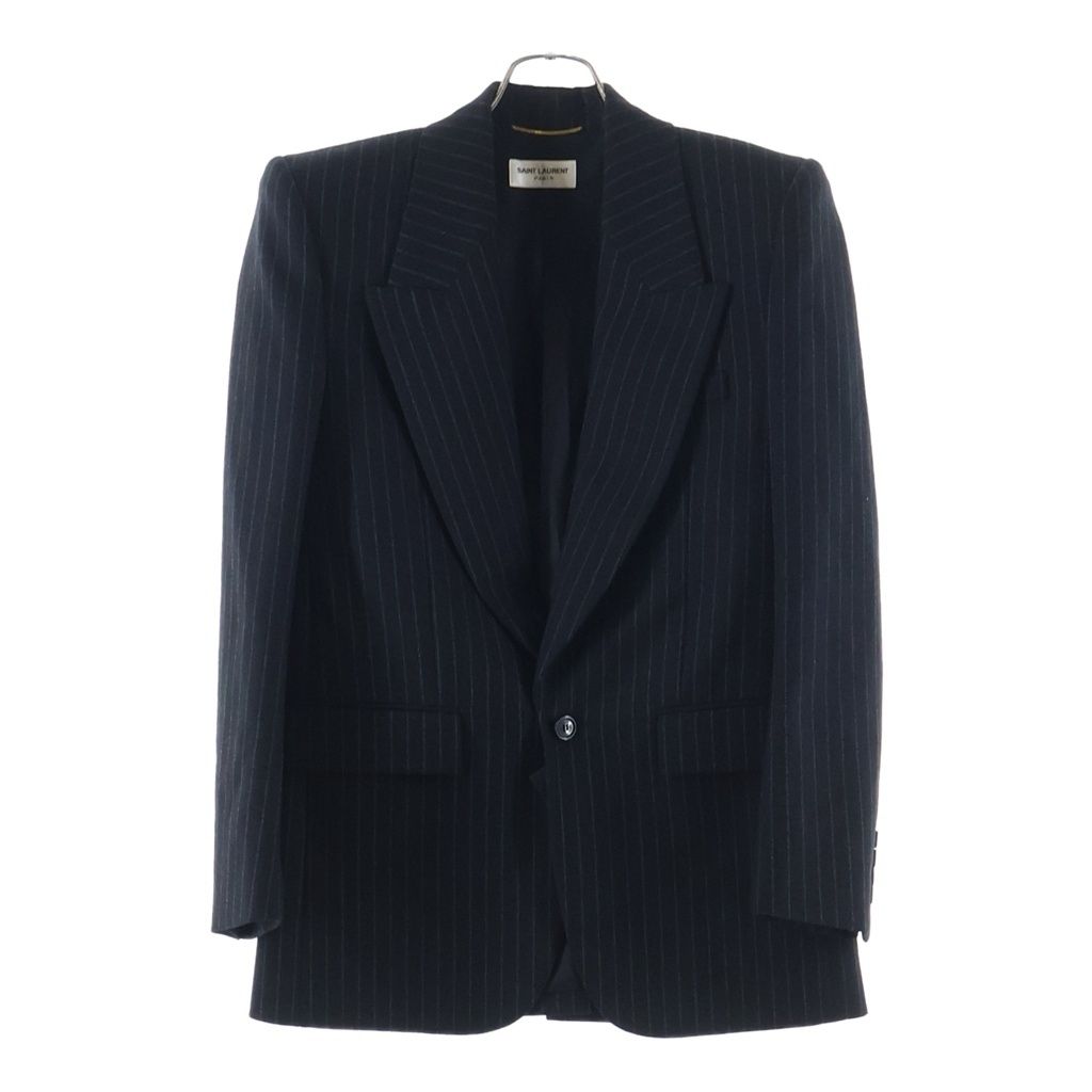 Saint Laurent Paris Striped Pattern Wool Single Tailored Jacket Black