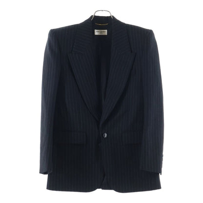 Saint Laurent Paris Striped Pattern Wool Single Tailored Jacket Black