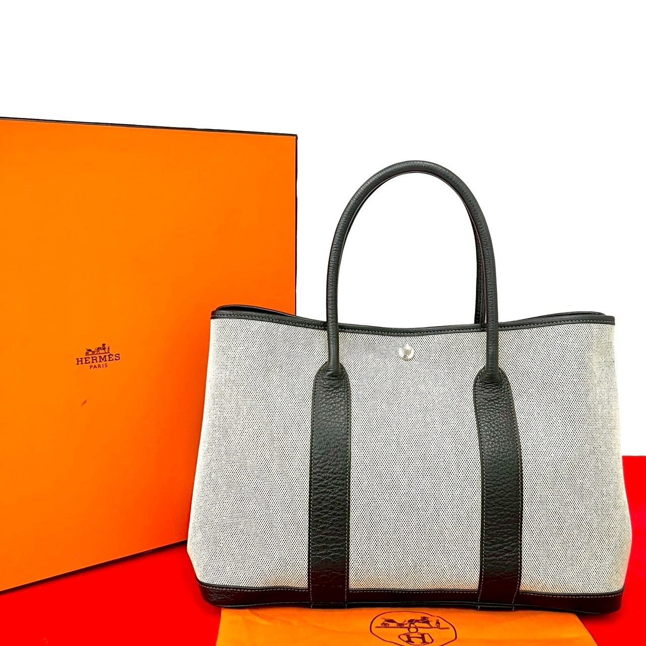 Hermes Garden Party PM Toile H Canvas Tote Bag Ivory