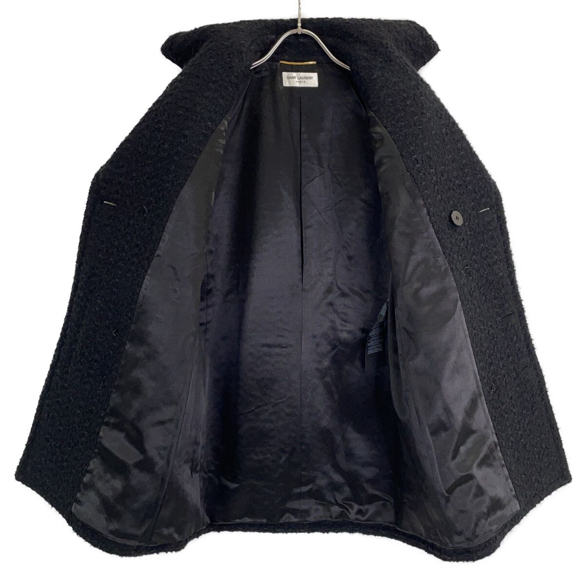 Saint Laurent Paris Black Wool Tweed Double Breasted Pea Coat 36 — view 3