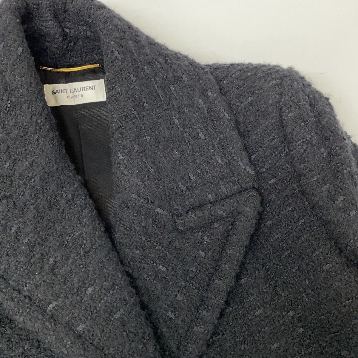 Saint Laurent Paris Black Wool Tweed Double Breasted Pea Coat 36 — view 7