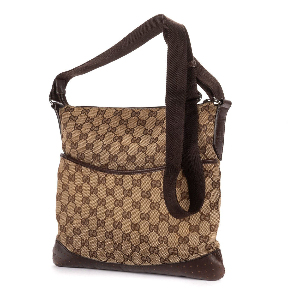 Gucci Vintage Flap Bag Messenger Beige Dark Brown GG Canvas — view 2