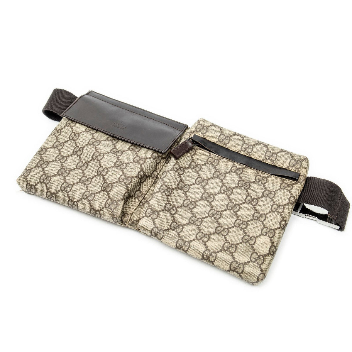 Gucci Waist Pouch Dark Brown Beige Supreme Canvas
