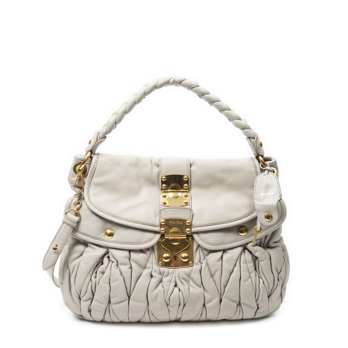 Miu Miu Bo Bag Gray Nappa Matelasse Leather