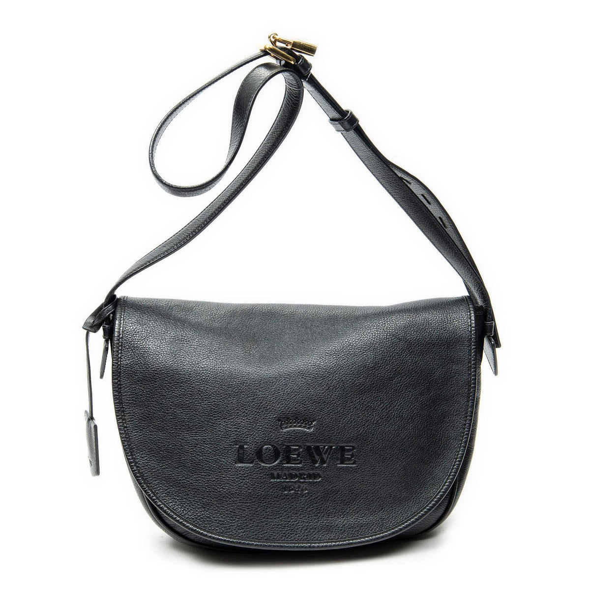 Loewe Heritage Flap Bag Messenger Black Grain Calfskin Leather