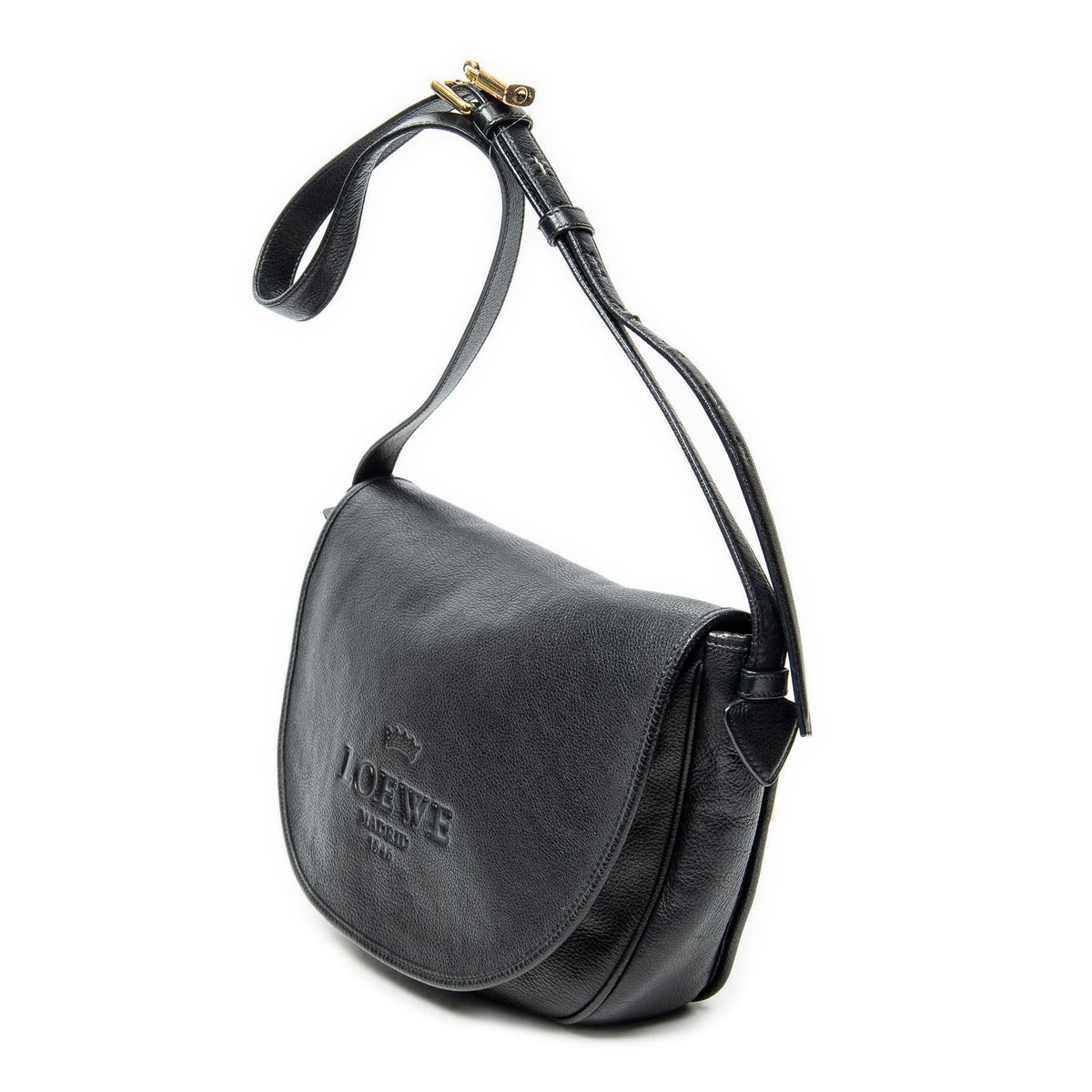 Loewe Heritage Flap Bag Messenger Black Grain Calfskin Leather — view 2