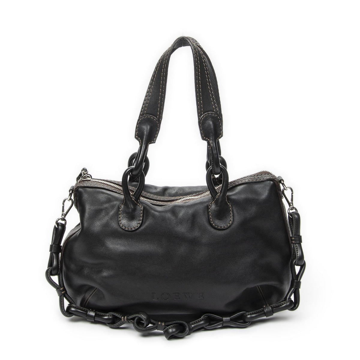 Loewefiesta Satchel Black Calfskin Leather