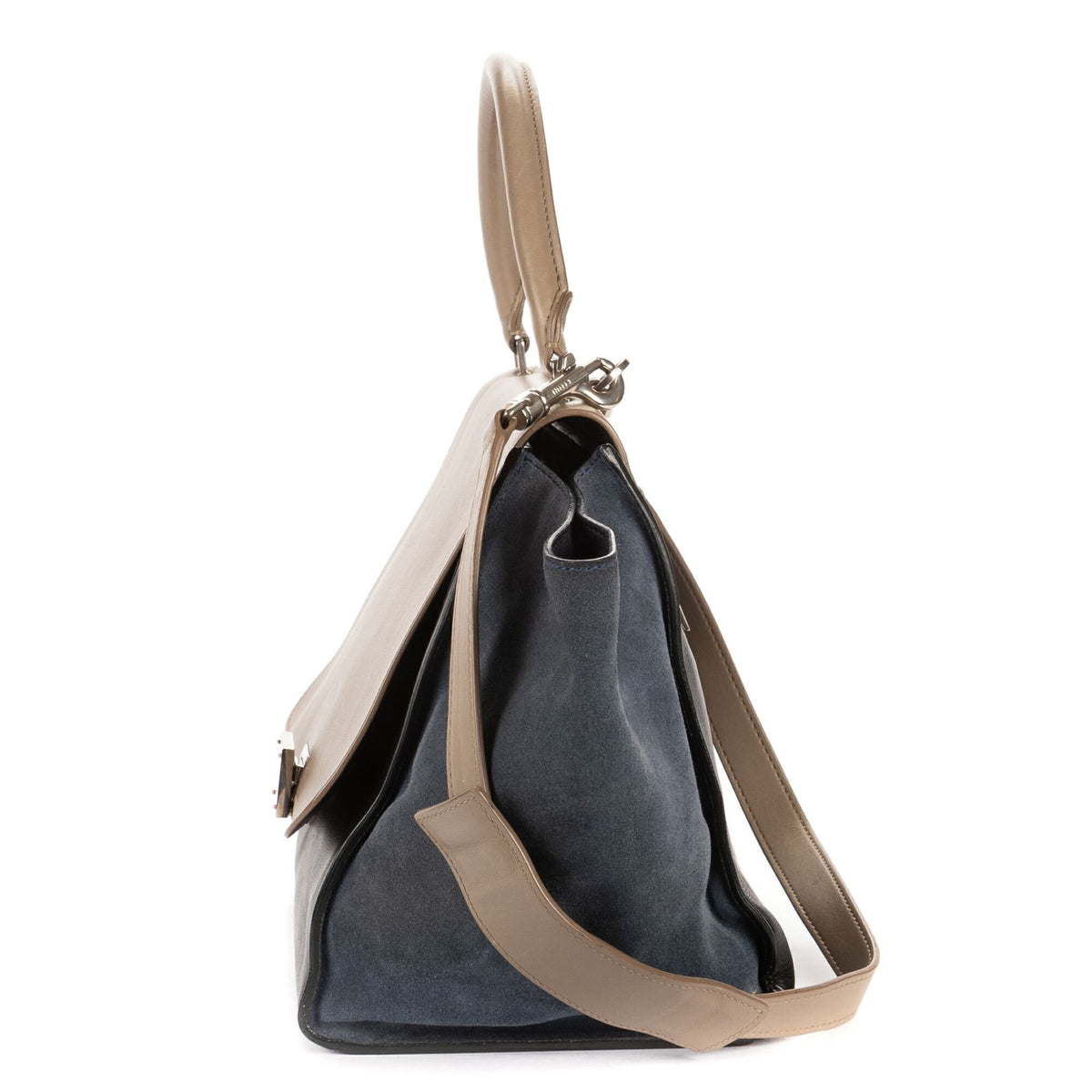 Celine Small Tricolor Trapeze Gray Black Blue Calfskin Leather Shoulder Bag — view 3