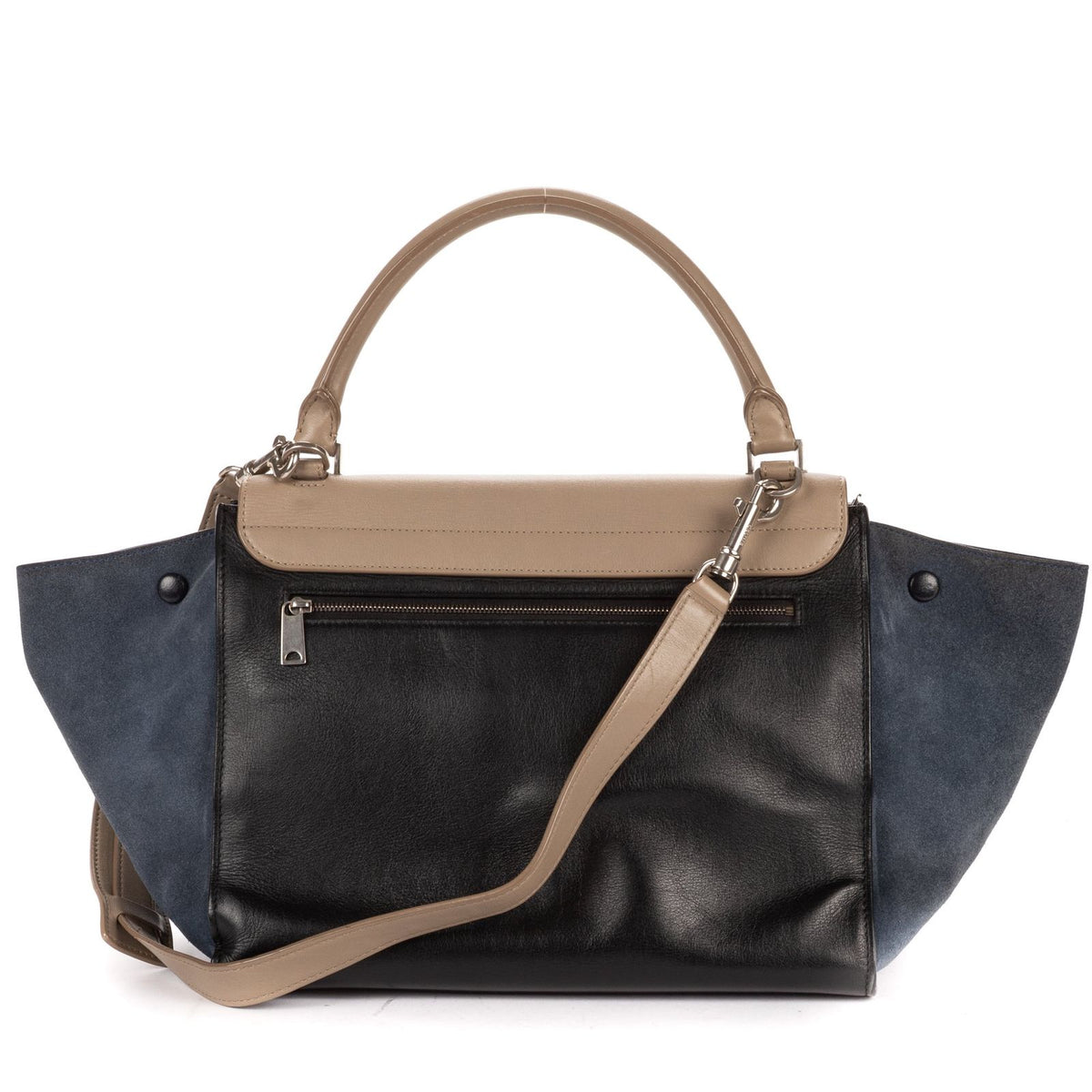 Celine Small Tricolor Trapeze Gray Black Blue Calfskin Leather Shoulder Bag — view 5