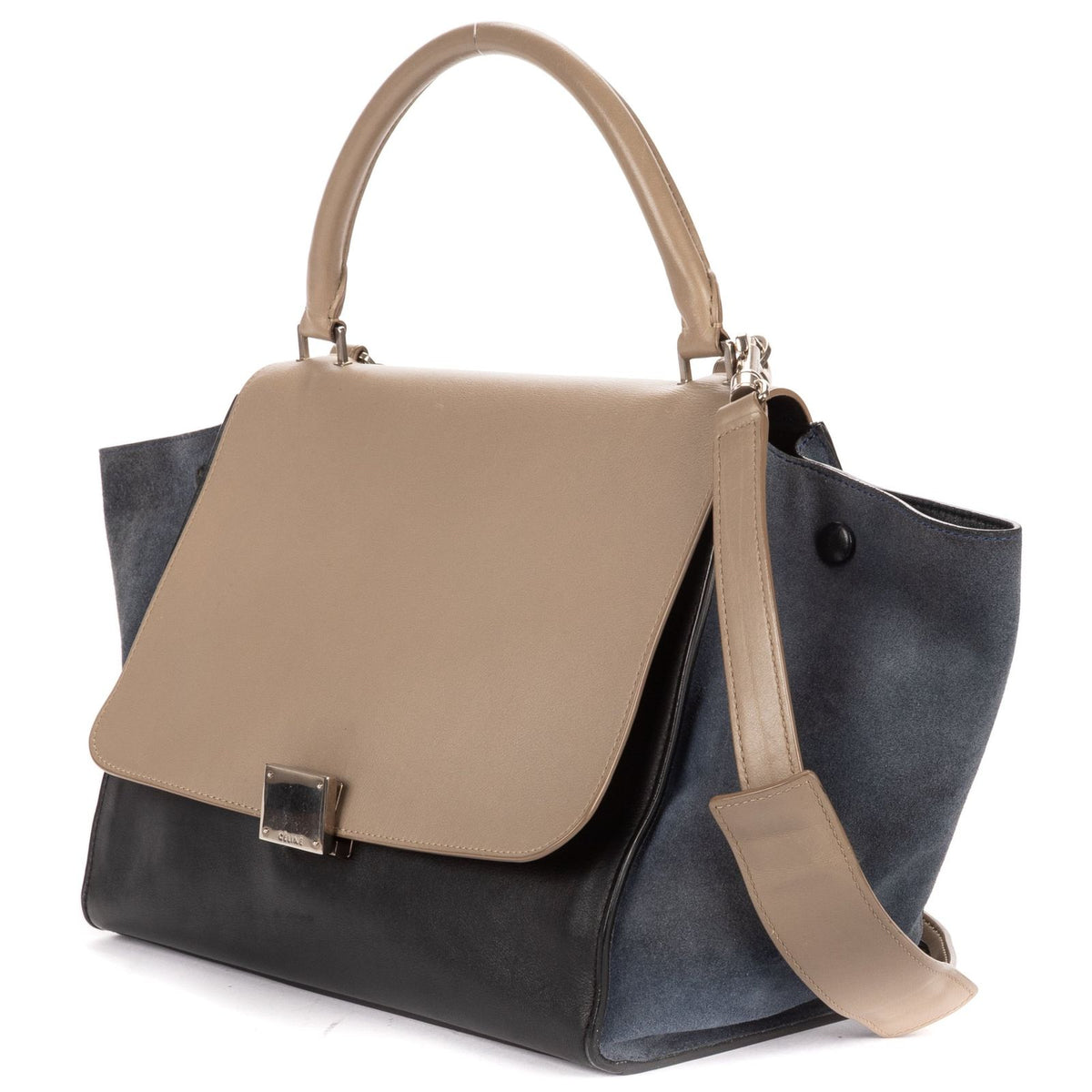 Celine Small Tricolor Trapeze Gray Black Blue Calfskin Leather Shoulder Bag — view 2