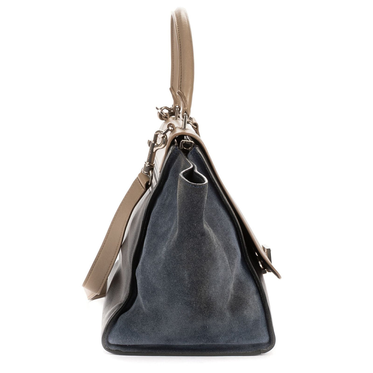 Celine Small Tricolor Trapeze Gray Black Blue Calfskin Leather Shoulder Bag — view 4