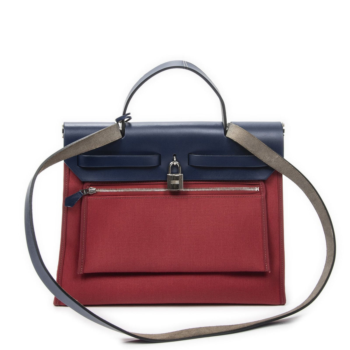 Hermes Herbag Zip Red Blue Toile Officier Handbag — view 5