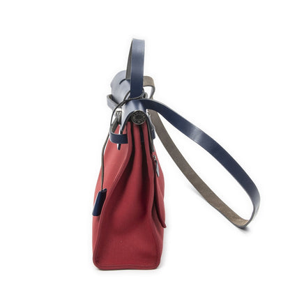 Hermes Herbag Zip Red Blue Toile Officier Handbag — view 3