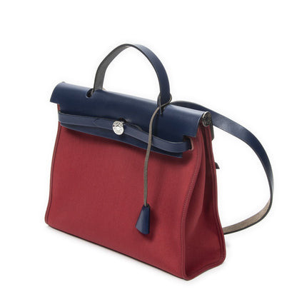 Hermes Herbag Zip Red Blue Toile Officier Handbag — view 2