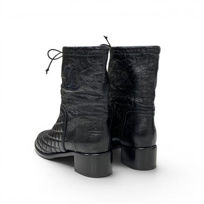 Chanel Boots Short Shoes Leather Black CC Logo Quilted Processing — view 4