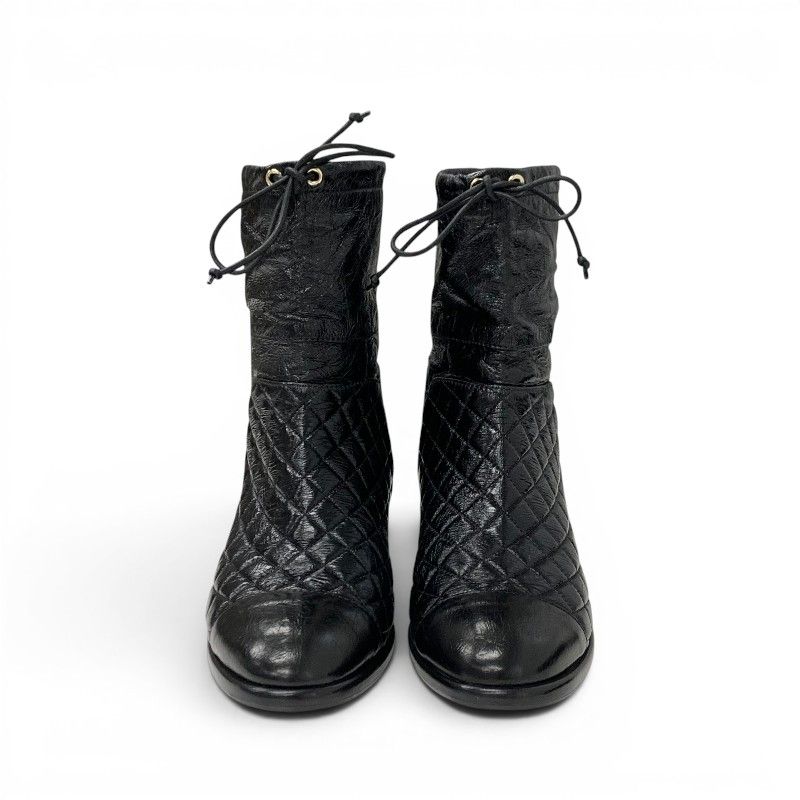 Chanel Boots Short Shoes Leather Black CC Logo Quilted Processing — view 2