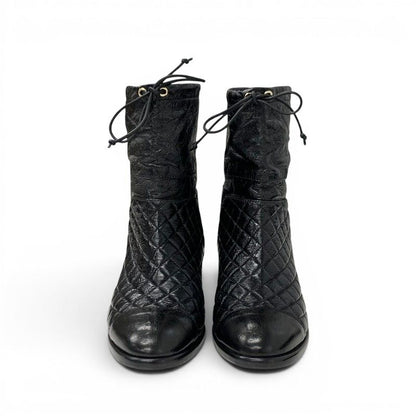 Chanel Boots Short Shoes Leather Black CC Logo Quilted Processing — view 2