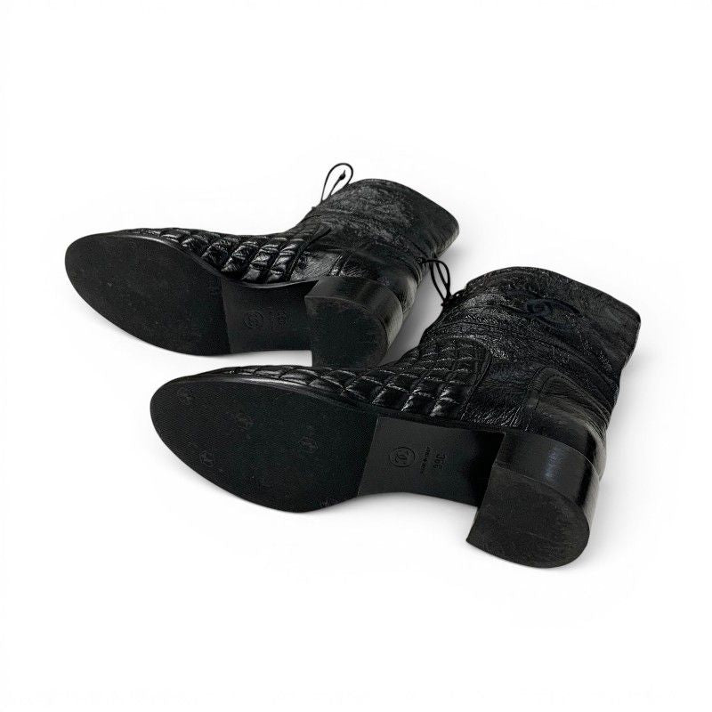Chanel Boots Short Shoes Leather Black CC Logo Quilted Processing — view 6