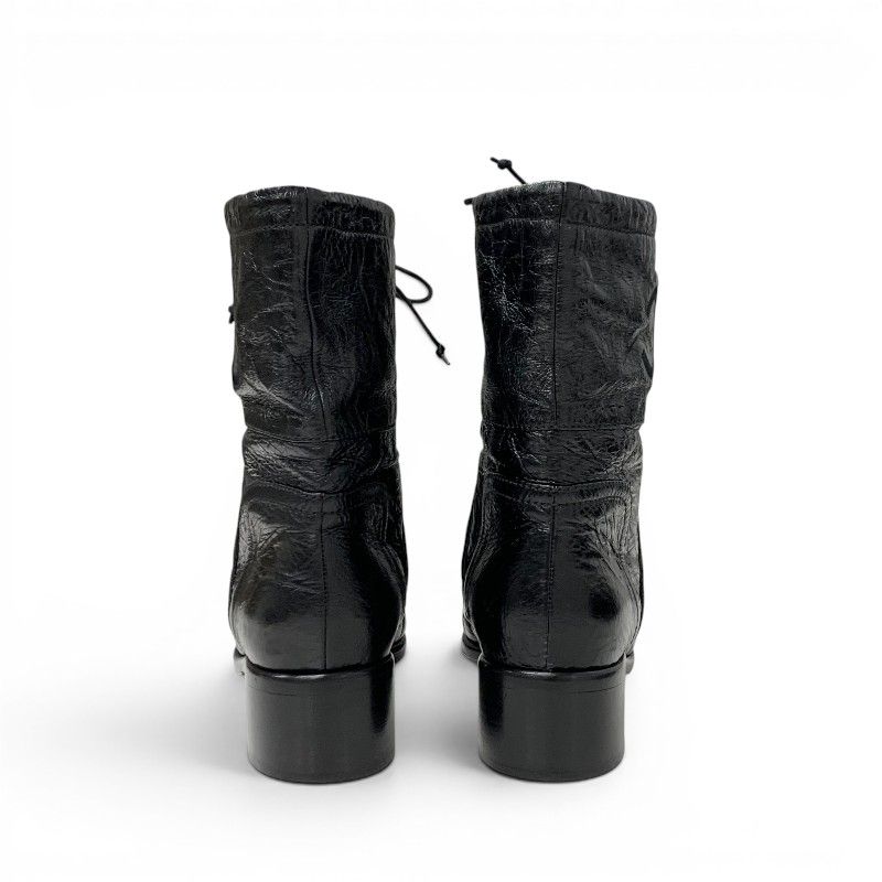 Chanel Boots Short Shoes Leather Black CC Logo Quilted Processing — view 5