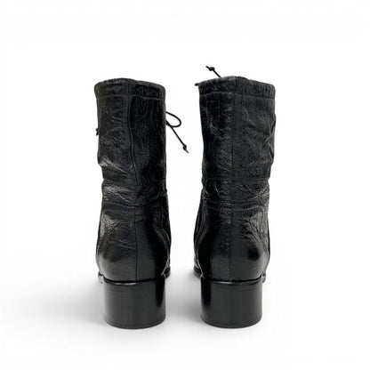 Chanel Boots Short Shoes Leather Black CC Logo Quilted Processing — view 5