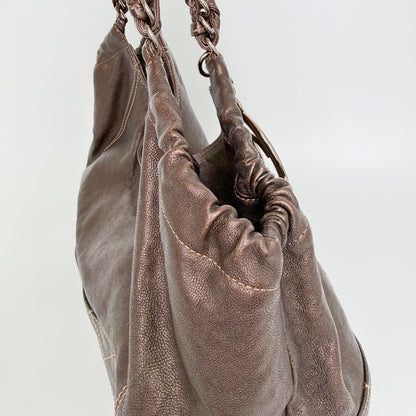 Chanel CC Logo Quilted Chain Tote Shoulder Bag Leather Brown Vintage — view 8
