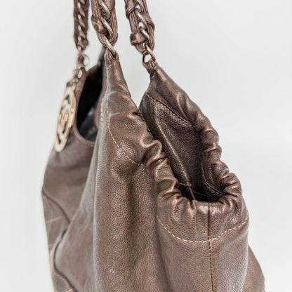 Chanel CC Logo Quilted Chain Tote Shoulder Bag Leather Brown Vintage — view 6