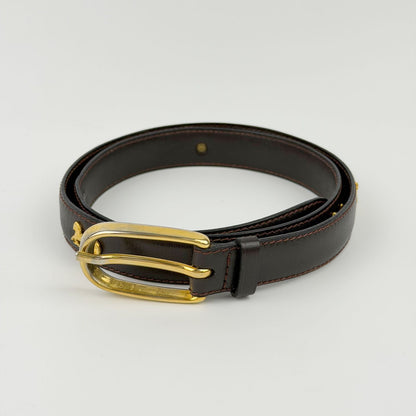 Celine Hose Carriage Leather Belt Dark Brown Gold Vintage