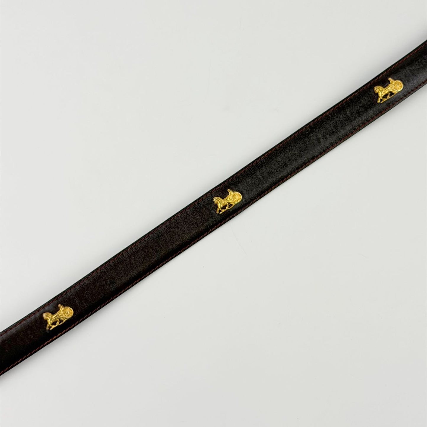 Celine Hose Carriage Leather Belt Dark Brown Gold Vintage — view 6