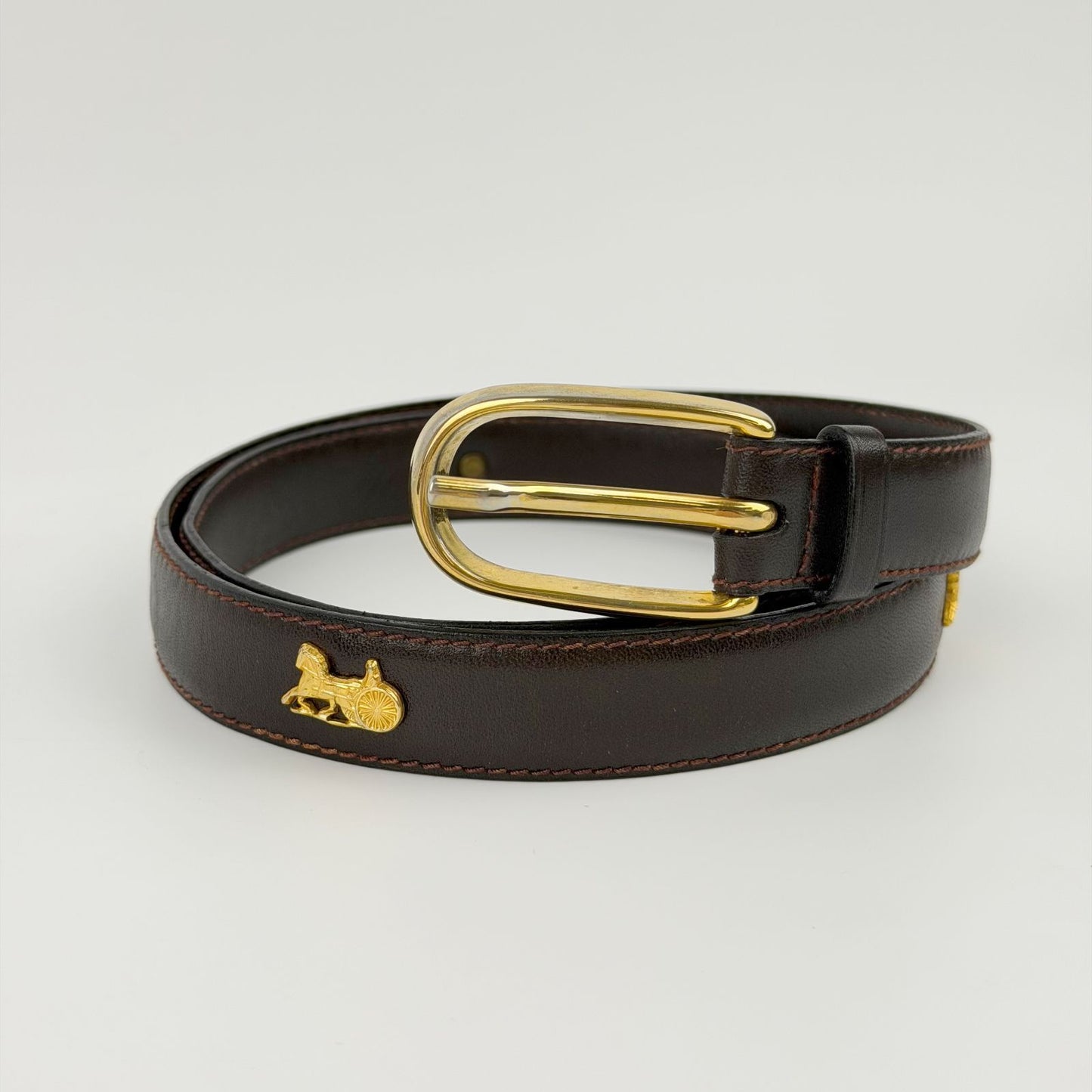 Celine Hose Carriage Leather Belt Dark Brown Gold Vintage — view 2