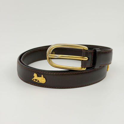 Celine Hose Carriage Leather Belt Dark Brown Gold Vintage — view 2
