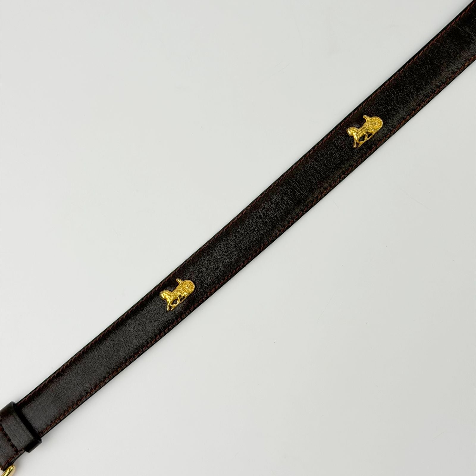 Celine Hose Carriage Leather Belt Dark Brown Gold Vintage — view 5