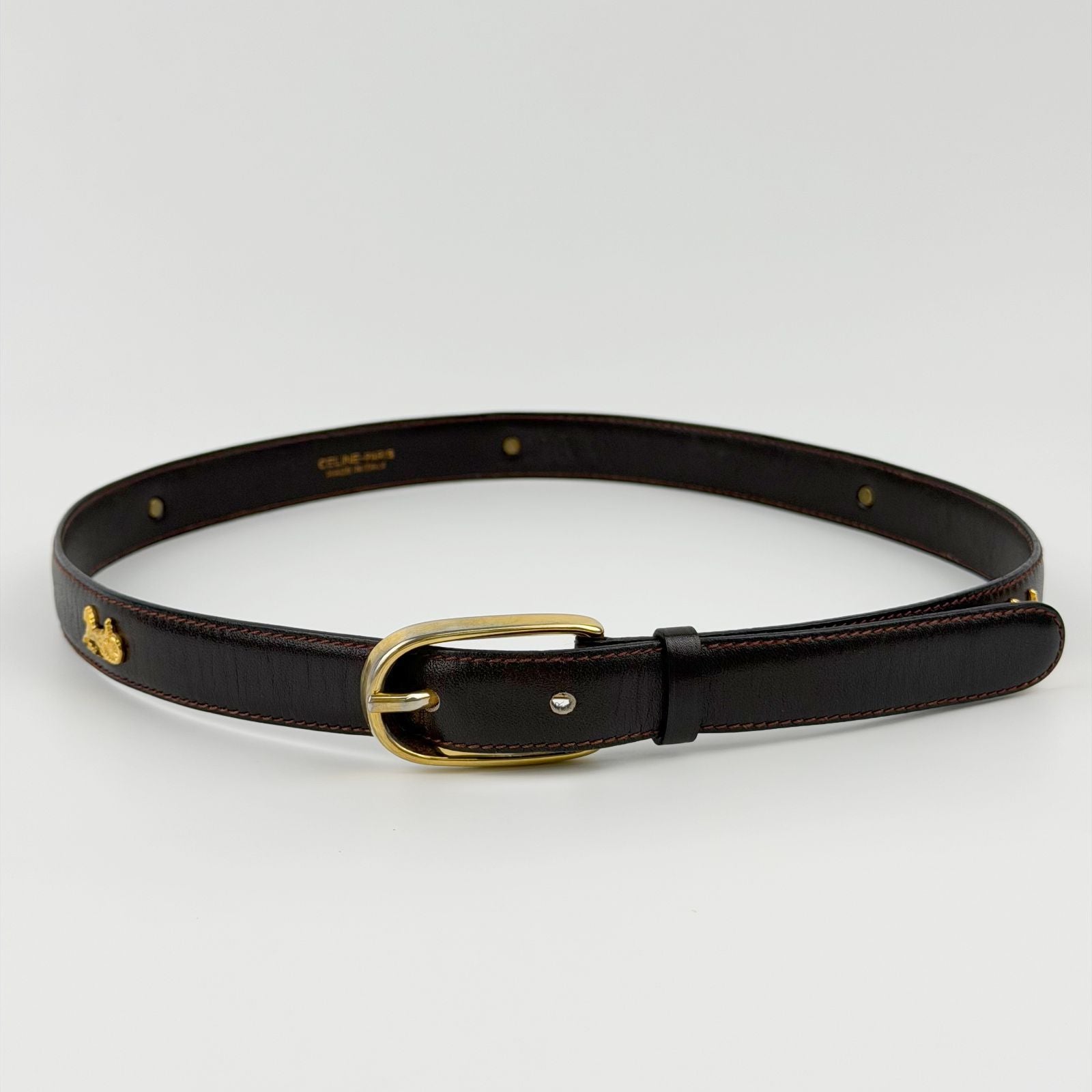 Celine Hose Carriage Leather Belt Dark Brown Gold Vintage — view 3