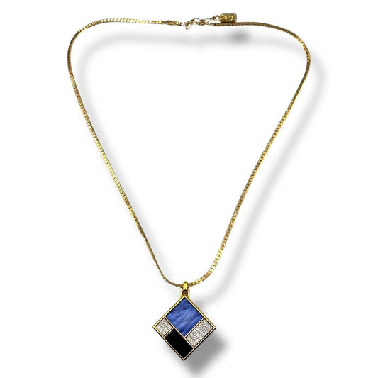 Saint Laurent Necklace Blue &black Panel Rhinestone Gold