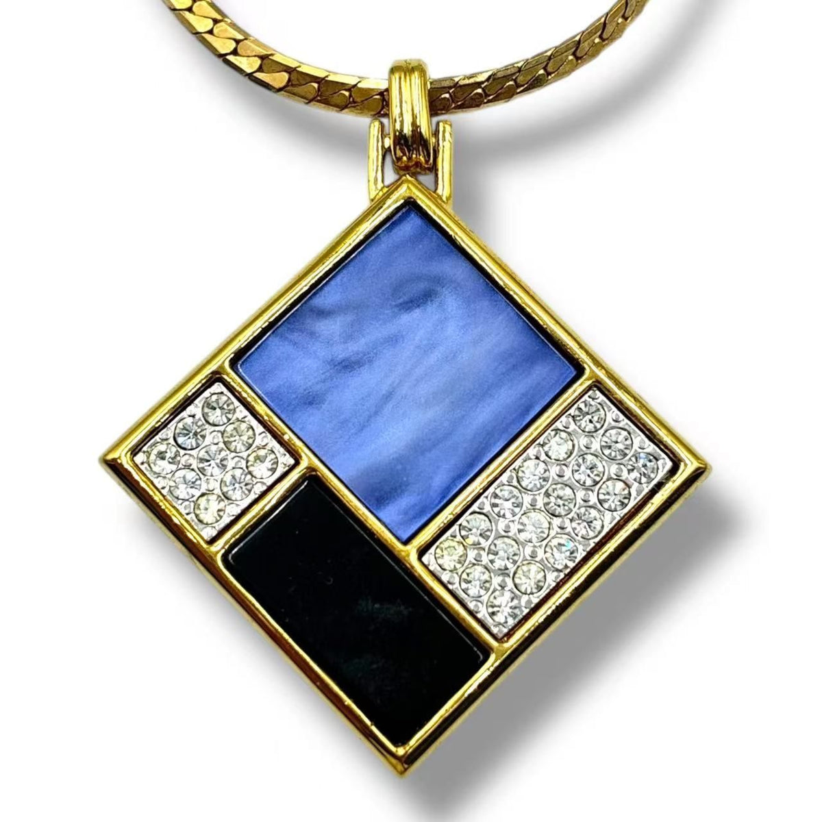 Saint Laurent Necklace Blue &black Panel Rhinestone Gold — view 2