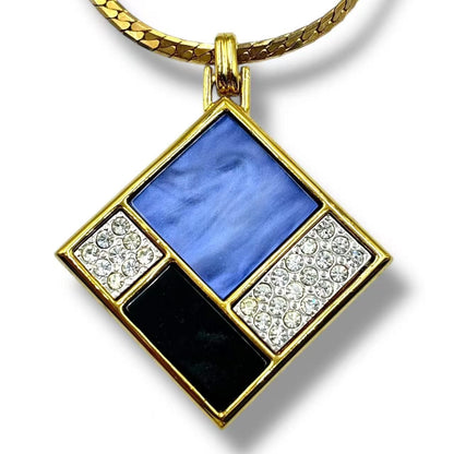 Saint Laurent Necklace Blue &black Panel Rhinestone Gold — view 2