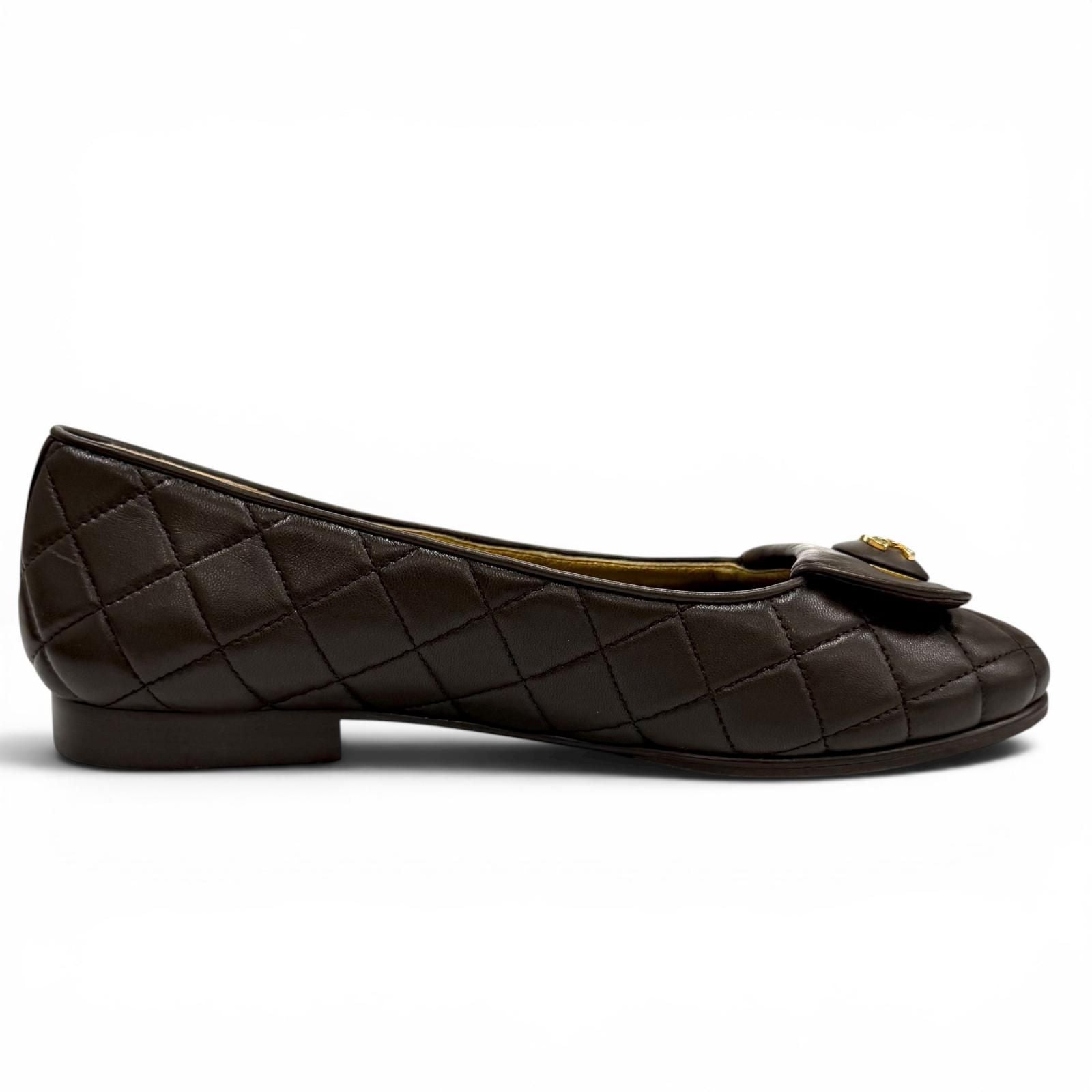 Chanel Ballerina CC Logo Quilted Ballet Shoes Brown Gold — view 6