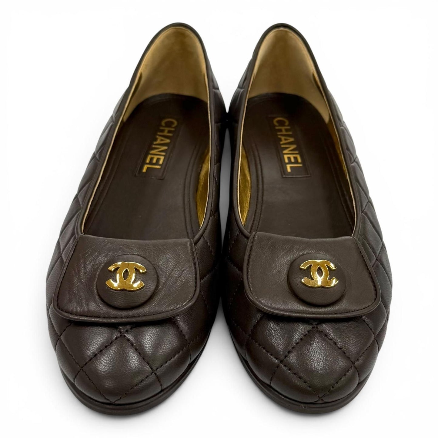 Chanel Ballerina CC Logo Quilted Ballet Shoes Brown Gold — view 4