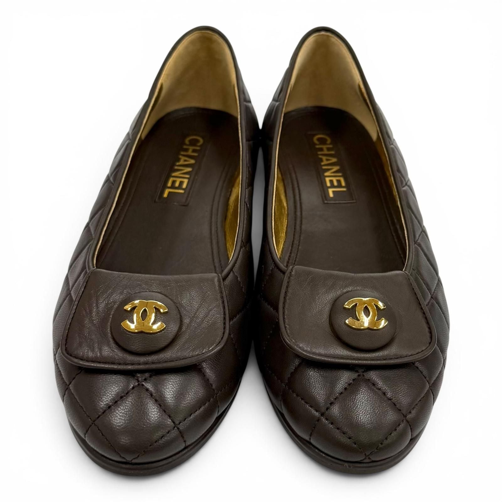 Chanel Ballerina CC Logo Quilted Ballet Shoes Brown Gold — view 4