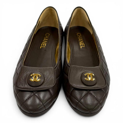 Chanel Ballerina CC Logo Quilted Ballet Shoes Brown Gold — view 4