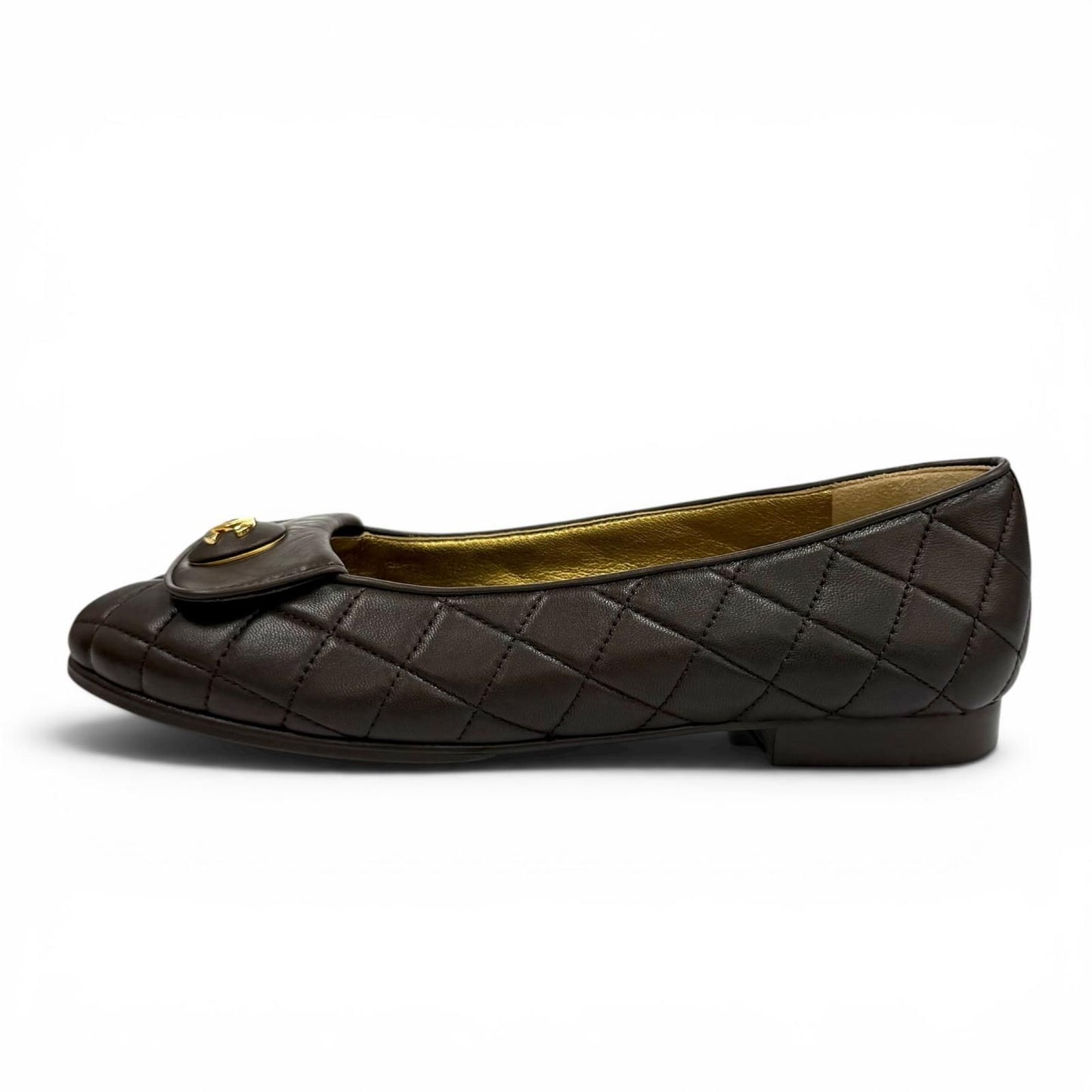 Chanel Ballerina CC Logo Quilted Ballet Shoes Brown Gold — view 5