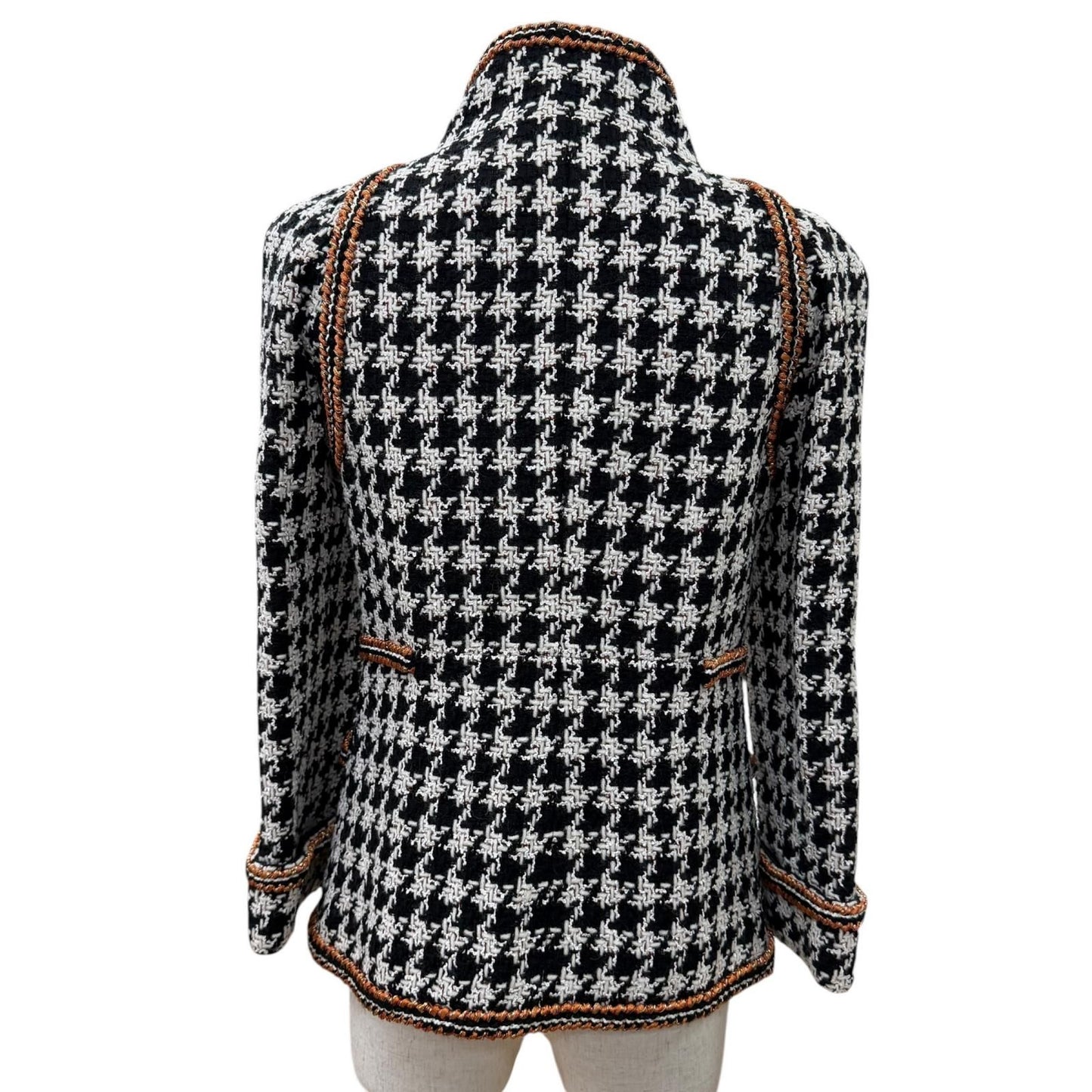 Chanel 17k Houndstooth Coco Button Zip Tweed Jacket Stand Collar Black 34 — view 4
